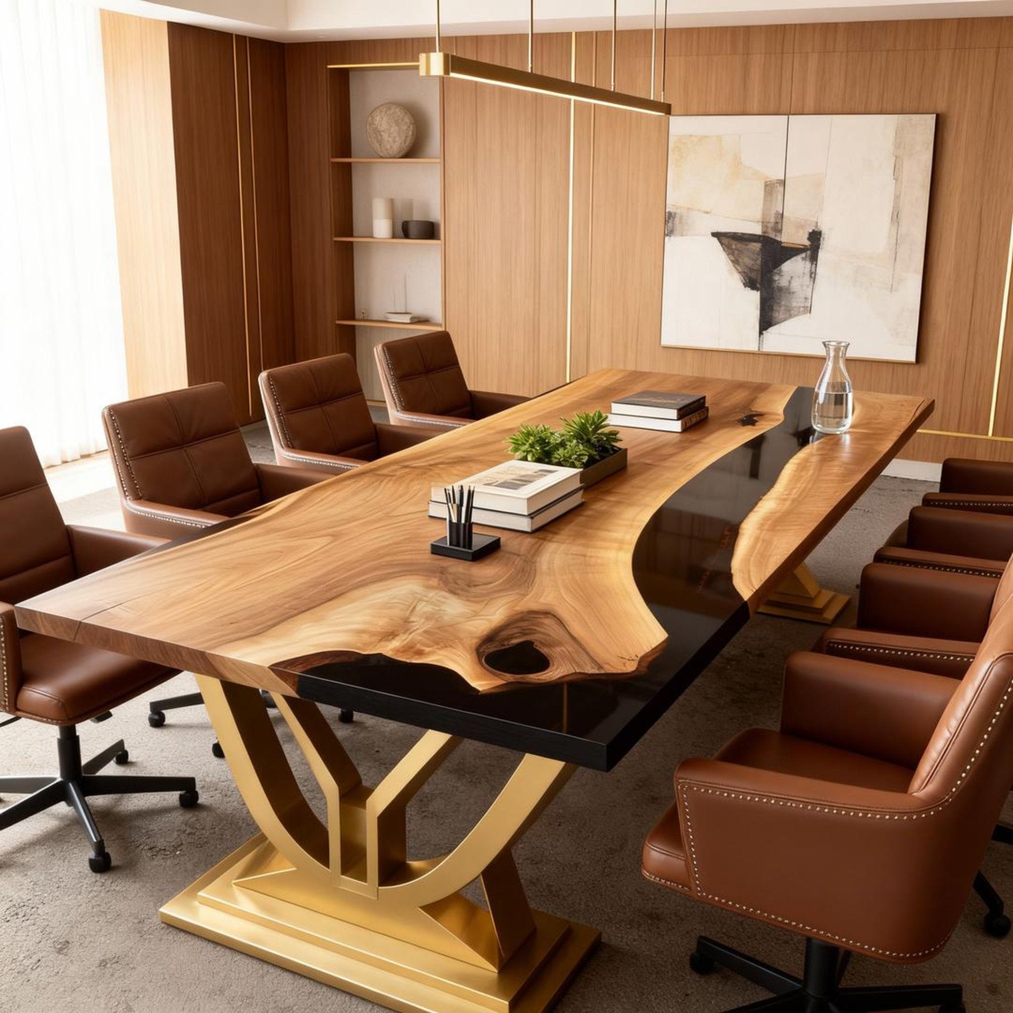 Table rivière personnalisée en résine époxy et noyer noir obsidien GPH-748