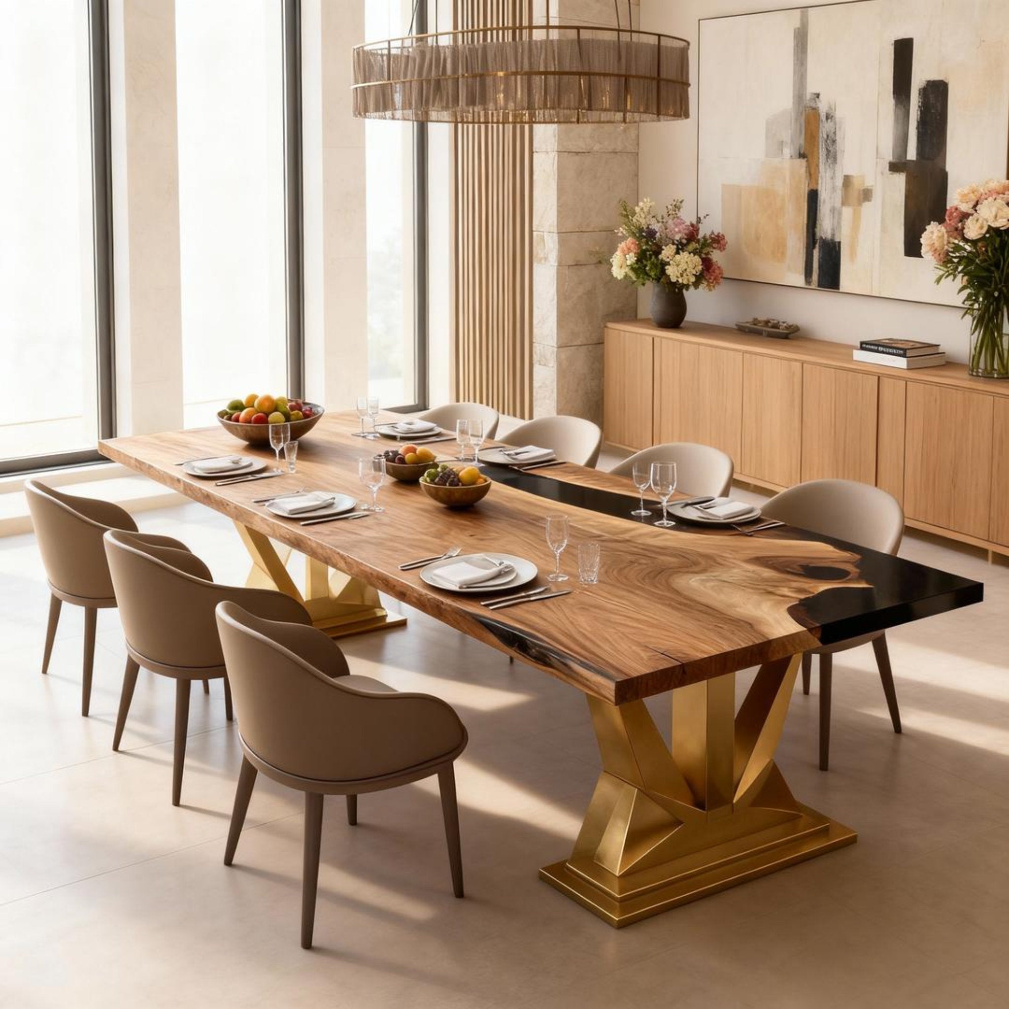 Table rivière personnalisée en résine époxy et noyer noir obsidien GPH-748