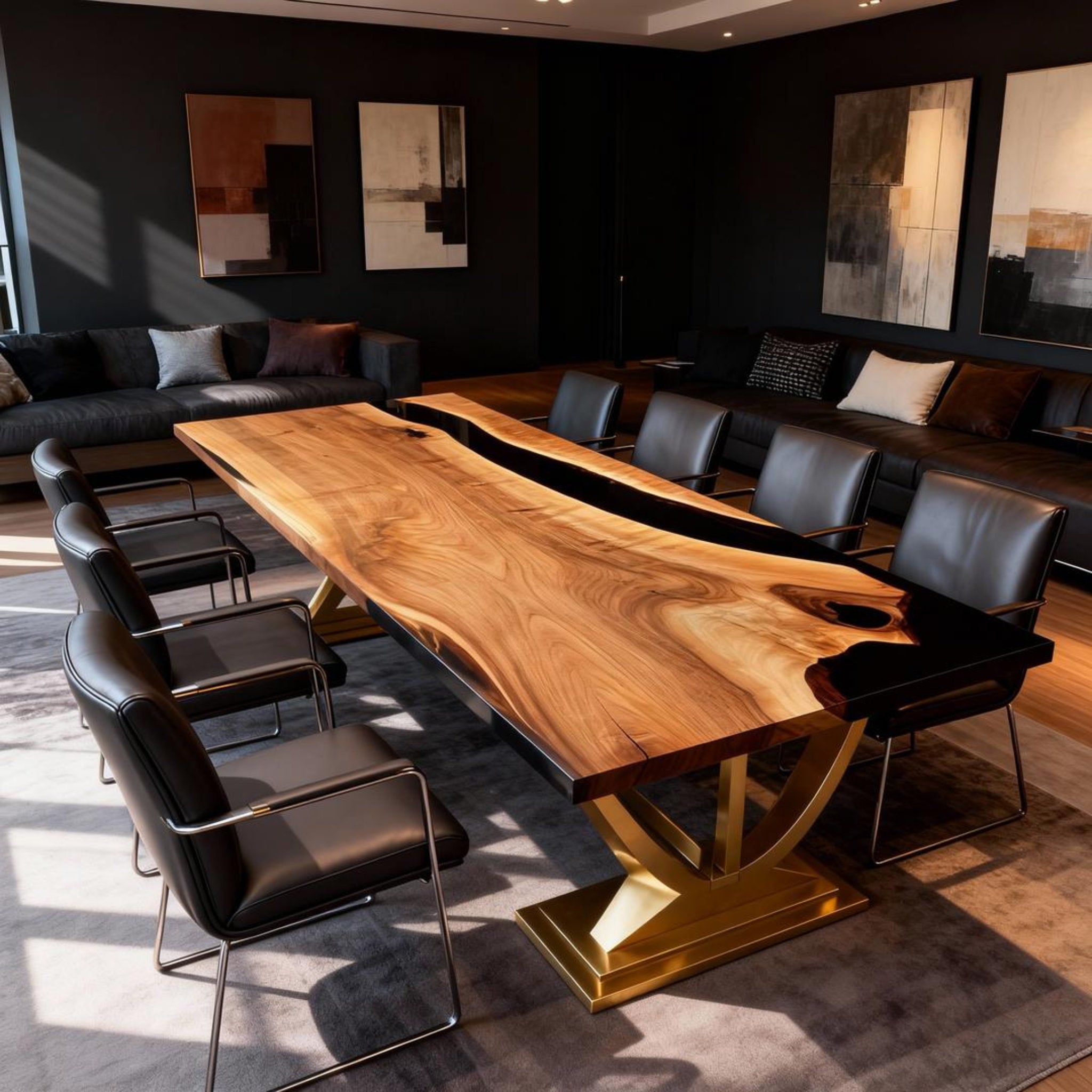 Table rivière personnalisée en résine époxy et noyer noir obsidien GPH-748