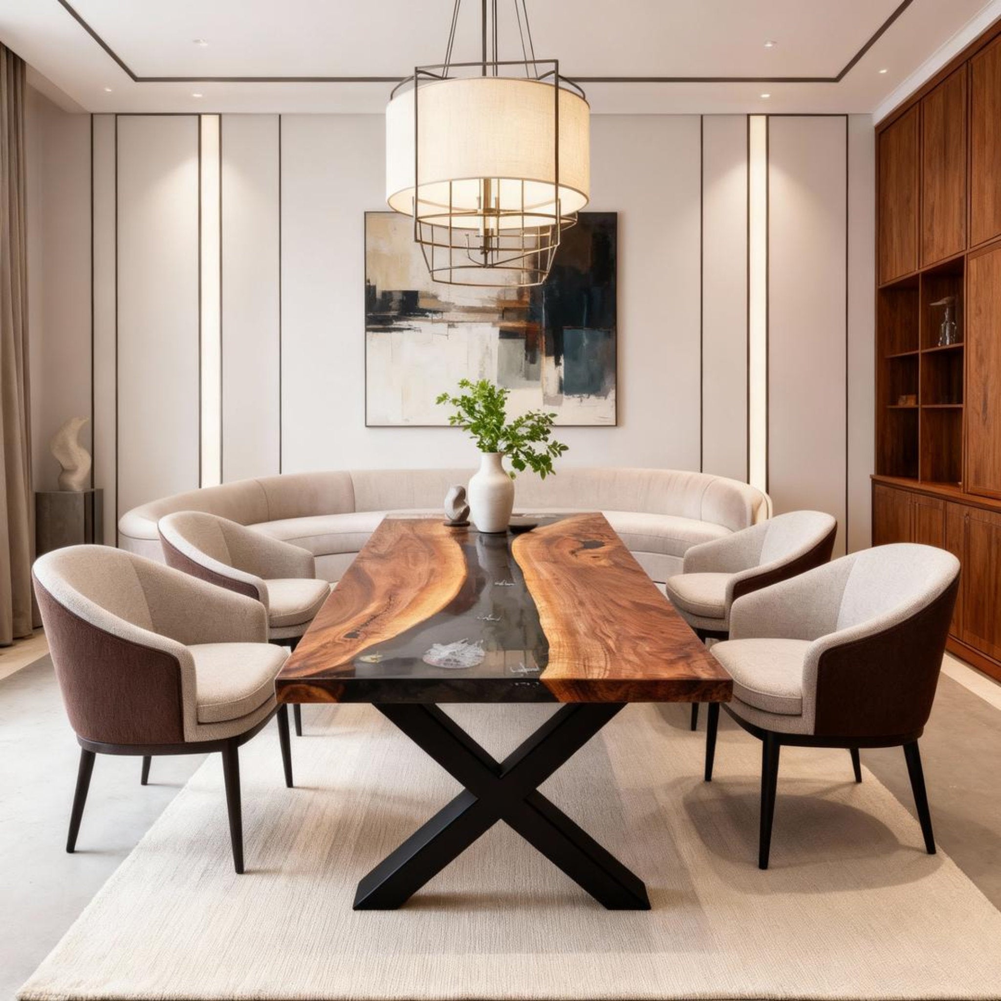 Table rivière personnalisée en résine époxy noyer noir obsidien LQF-627