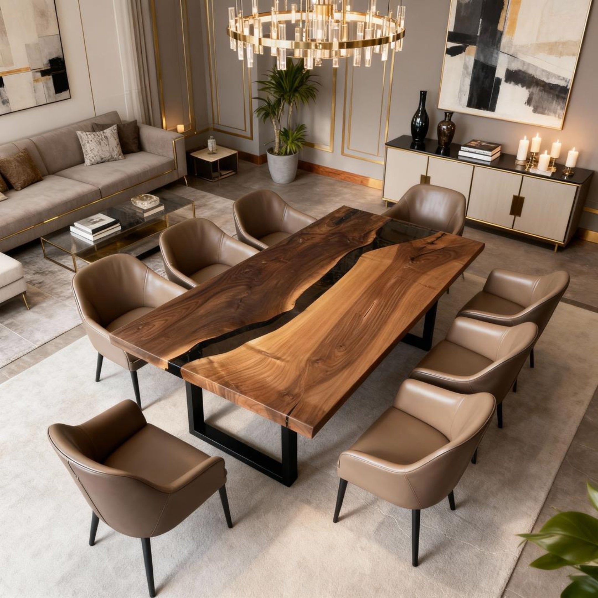 Table rivière personnalisée en résine époxy et noyer noir obsidien VQH-729