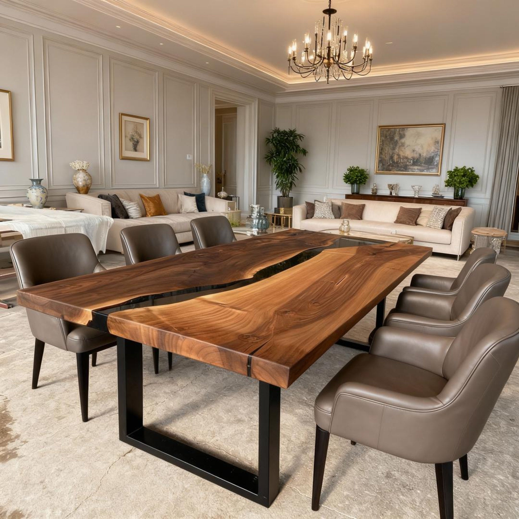 Table rivière personnalisée en résine époxy et noyer noir obsidien VQH-729