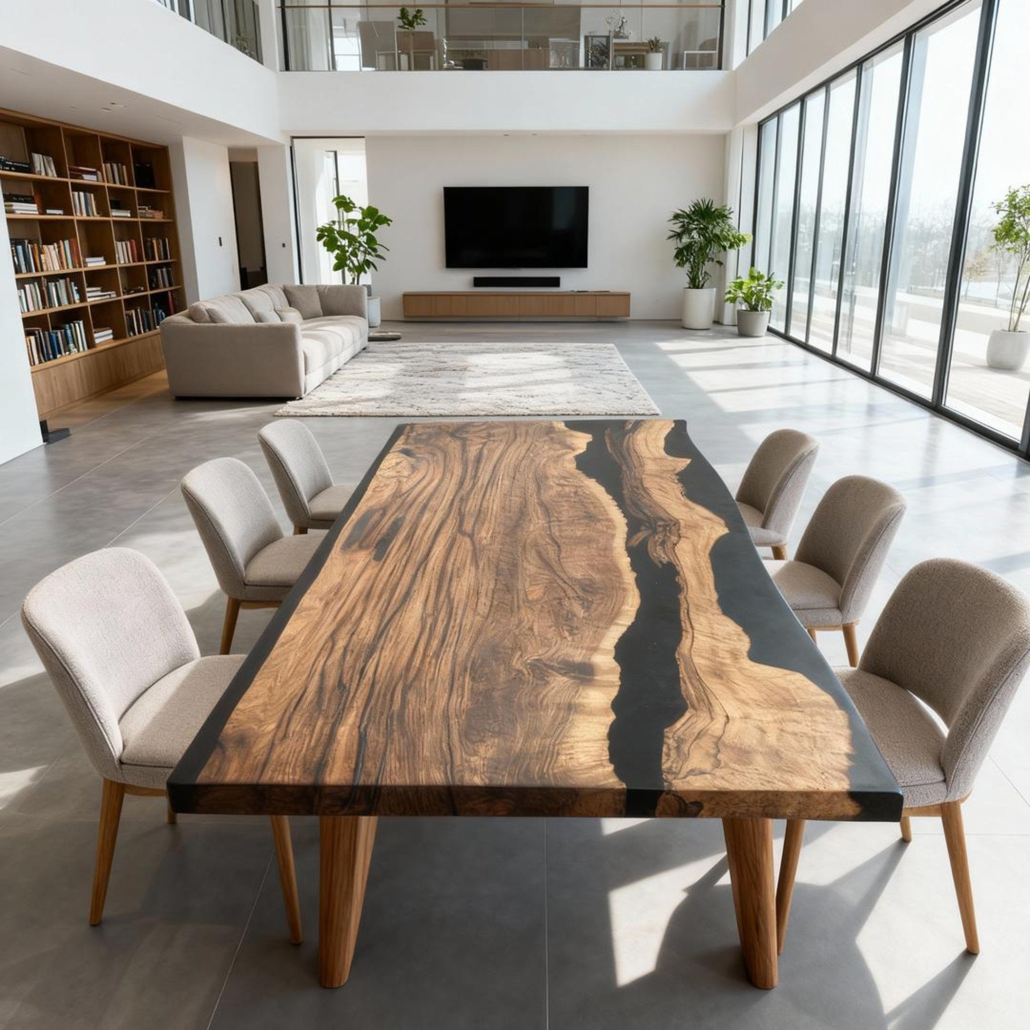 Table rivière personnalisée en résine époxy et noyer noir obsidien ZMU-764