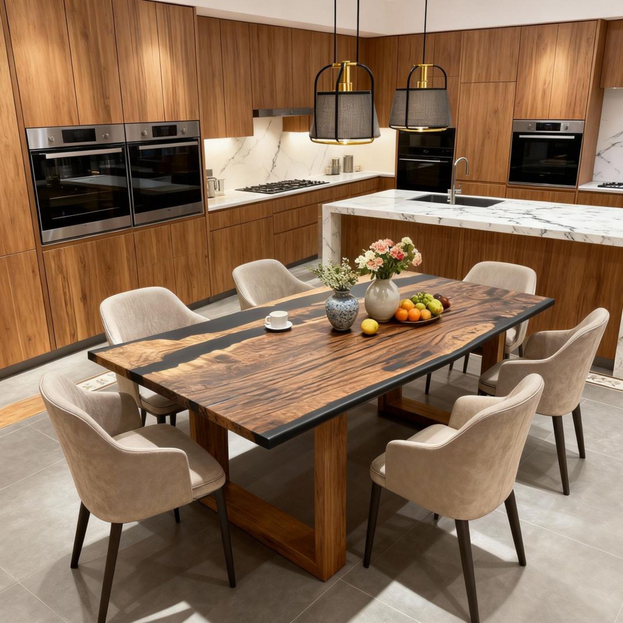 Table rivière personnalisée en résine époxy et noyer noir obsidien ZMU-764