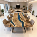 Custom Walnut Epoxy Resin River Table Ocean Blue VQJ-582