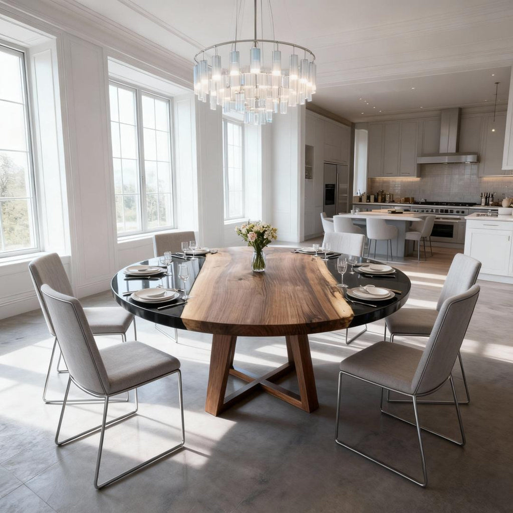 Table rivière personnalisée en résine époxy et noyer, noir onyx GVP-726