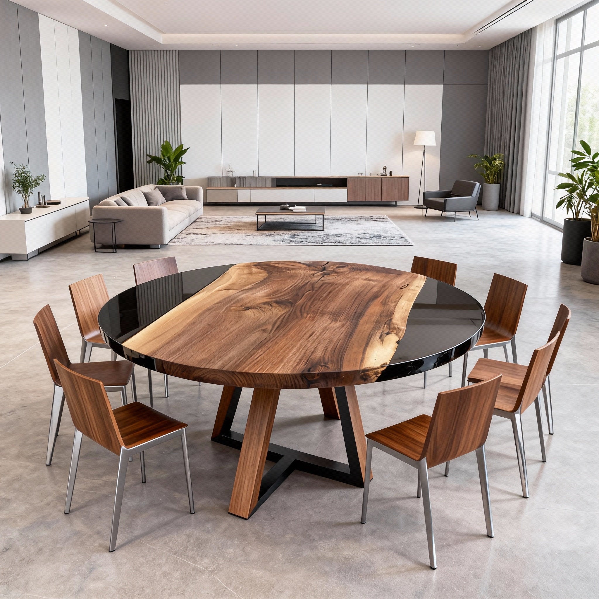 Table rivière personnalisée en résine époxy et noyer, noir onyx GVP-726