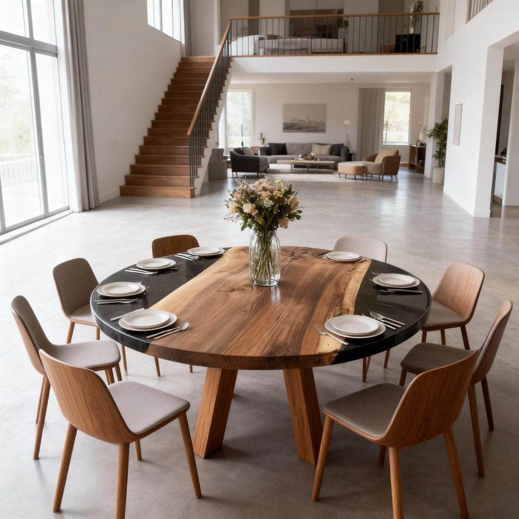 Table rivière personnalisée en résine époxy et noyer, noir onyx GVP-726