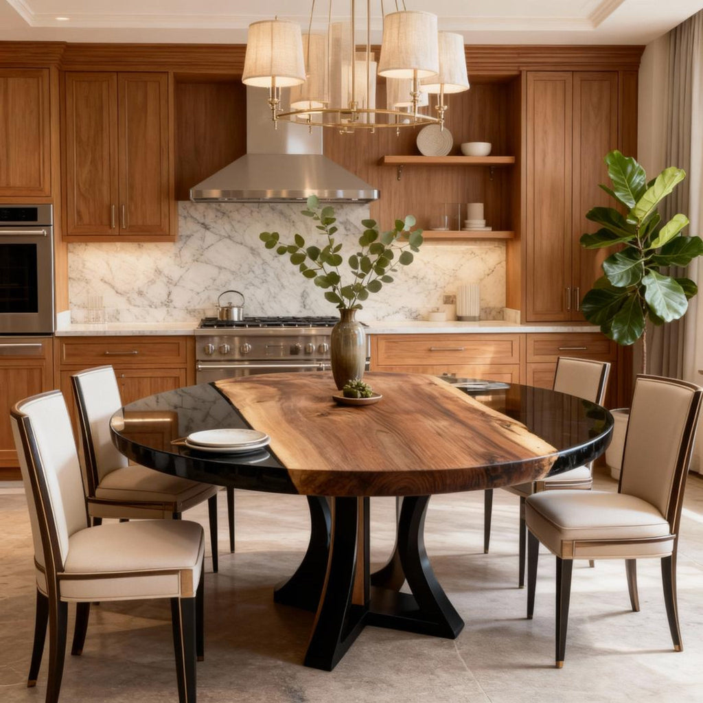 Table rivière personnalisée en résine époxy et noyer, noir onyx GVP-726