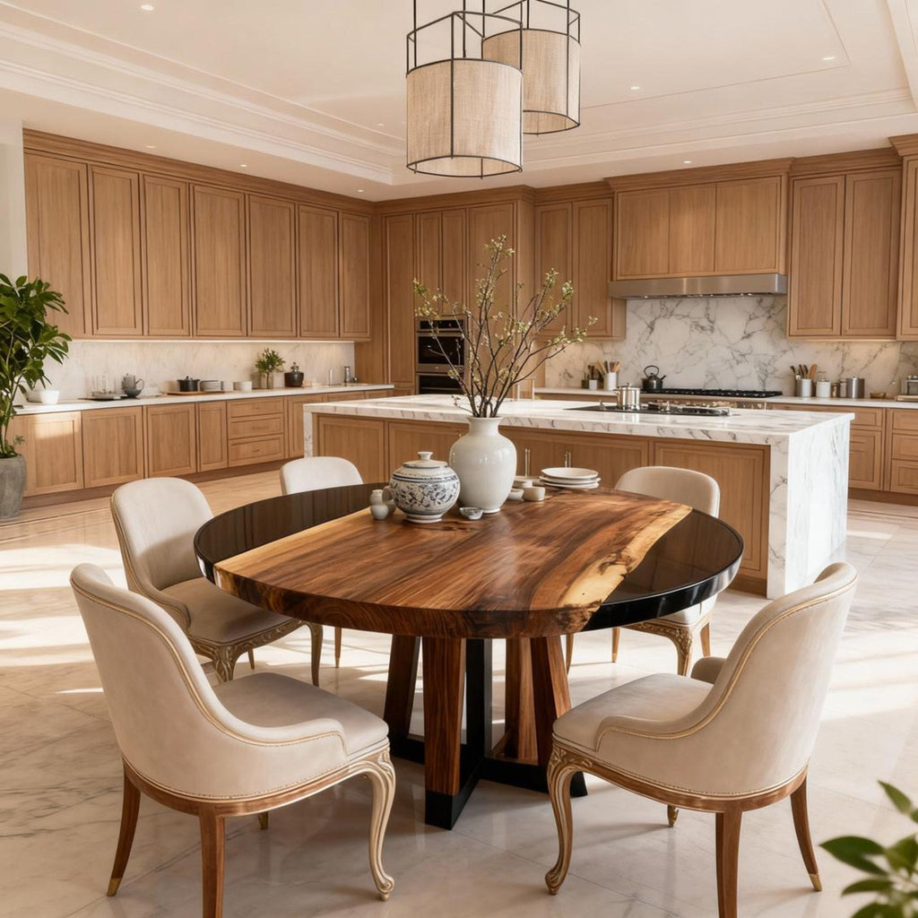 Table rivière personnalisée en résine époxy et noyer, noir onyx GVP-726