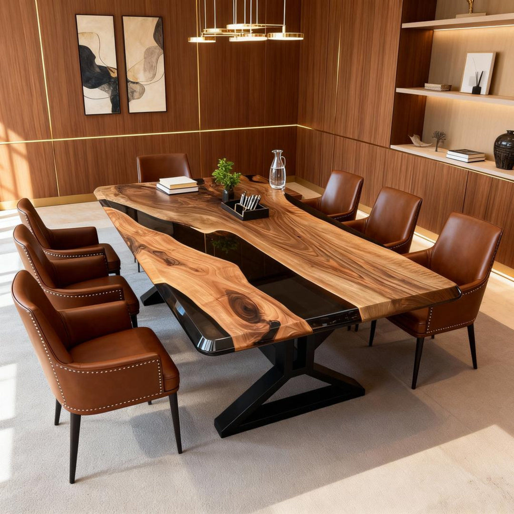 Custom Walnut Epoxy Resin River Table Onyx Black KLV-726