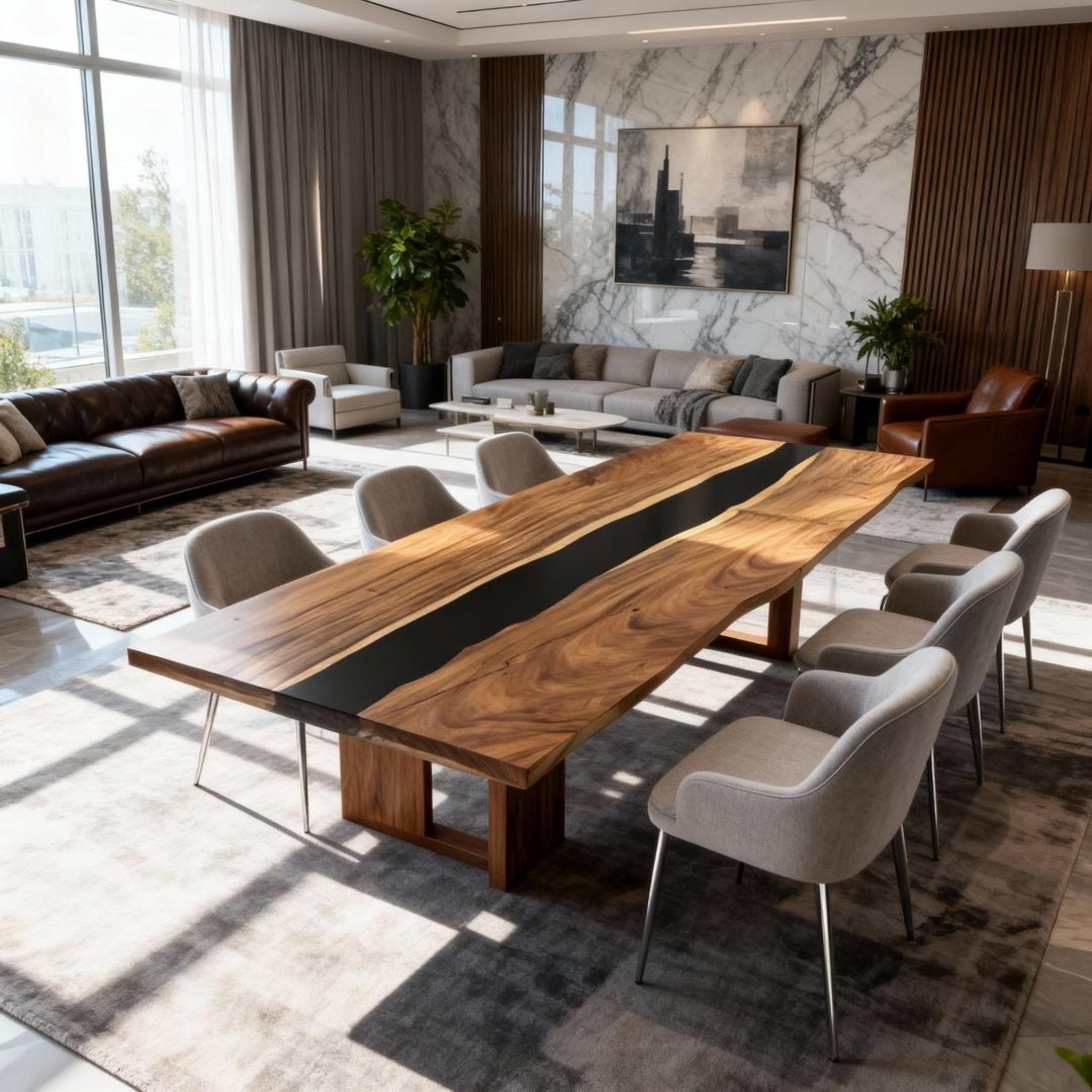 Table rivière personnalisée en résine époxy noyer, résine noire onyx JTZ-638