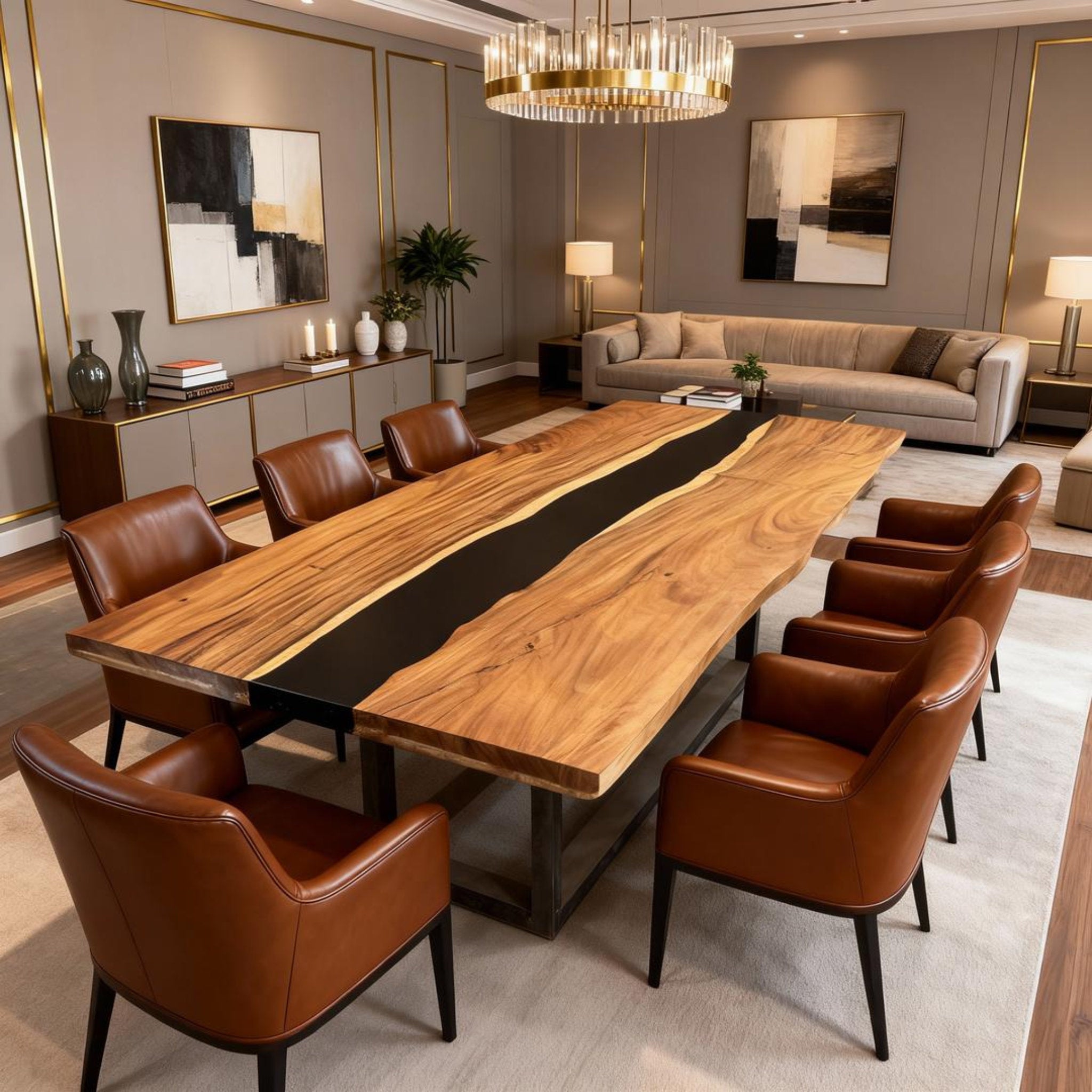 Table rivière personnalisée en résine époxy noyer, résine noire onyx JTZ-638