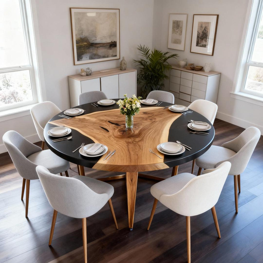 Custom Walnut Epoxy Resin River Table Onyx Black Resin KJD-582