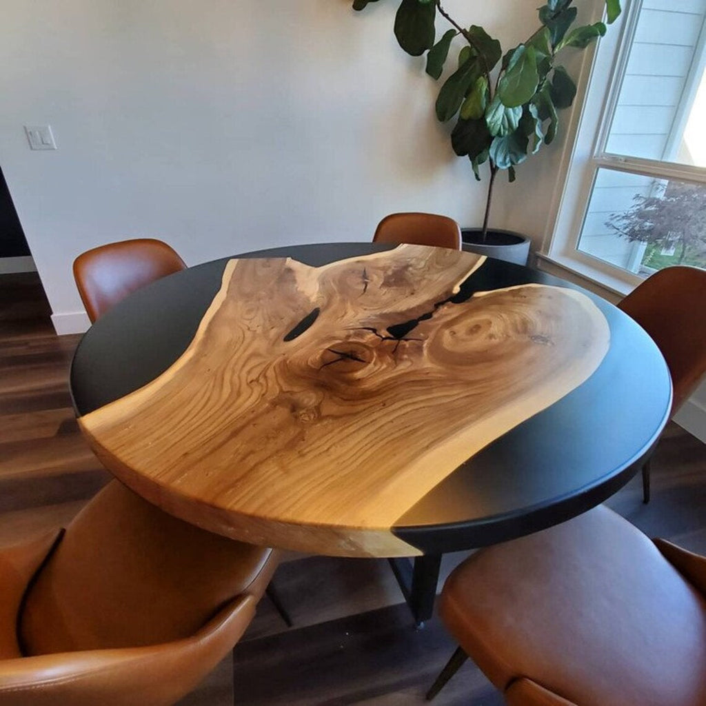 Custom Walnut Epoxy Resin River Table Onyx Black Resin KJD-582