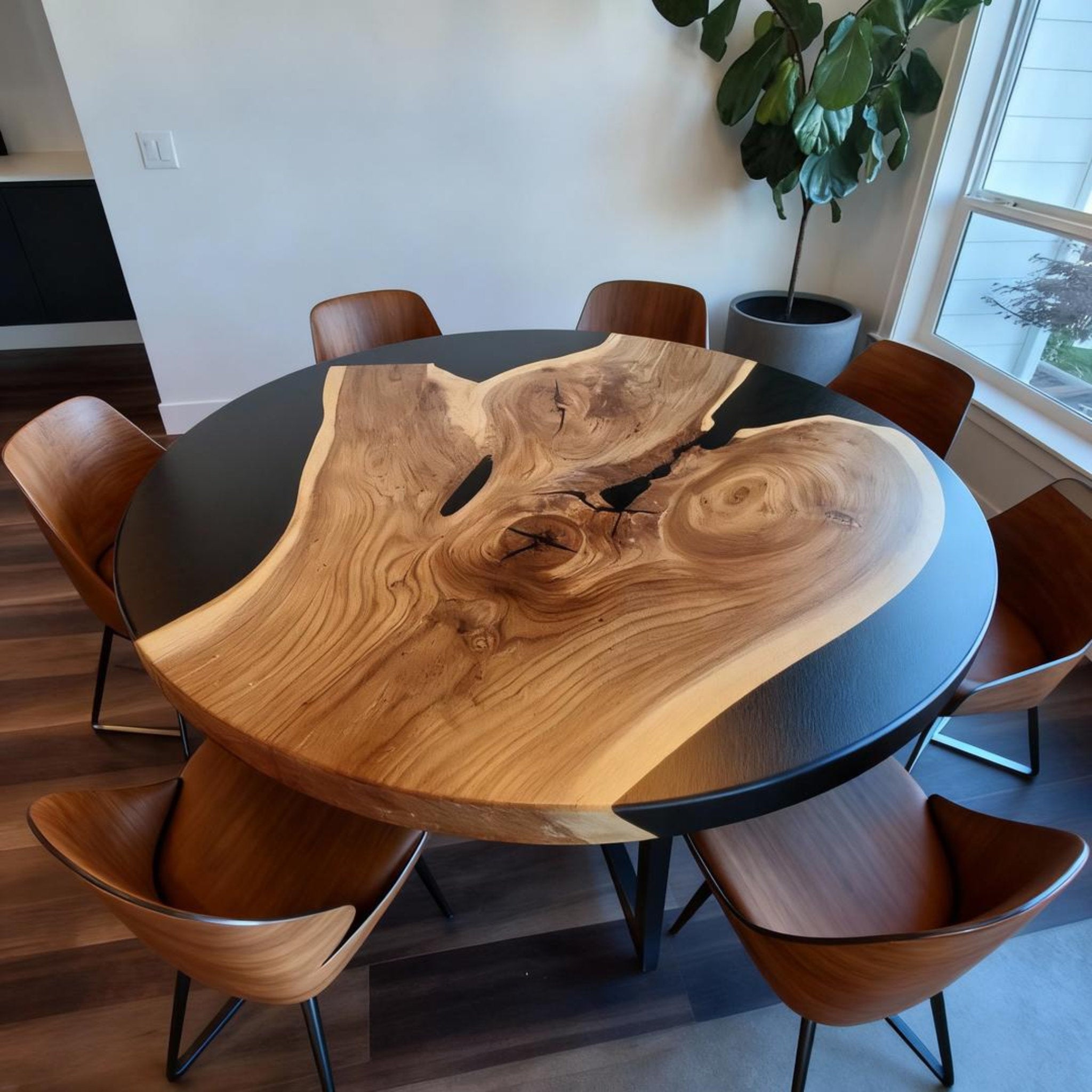 Table rivière personnalisée en résine époxy noyer noir onyx KJD-582