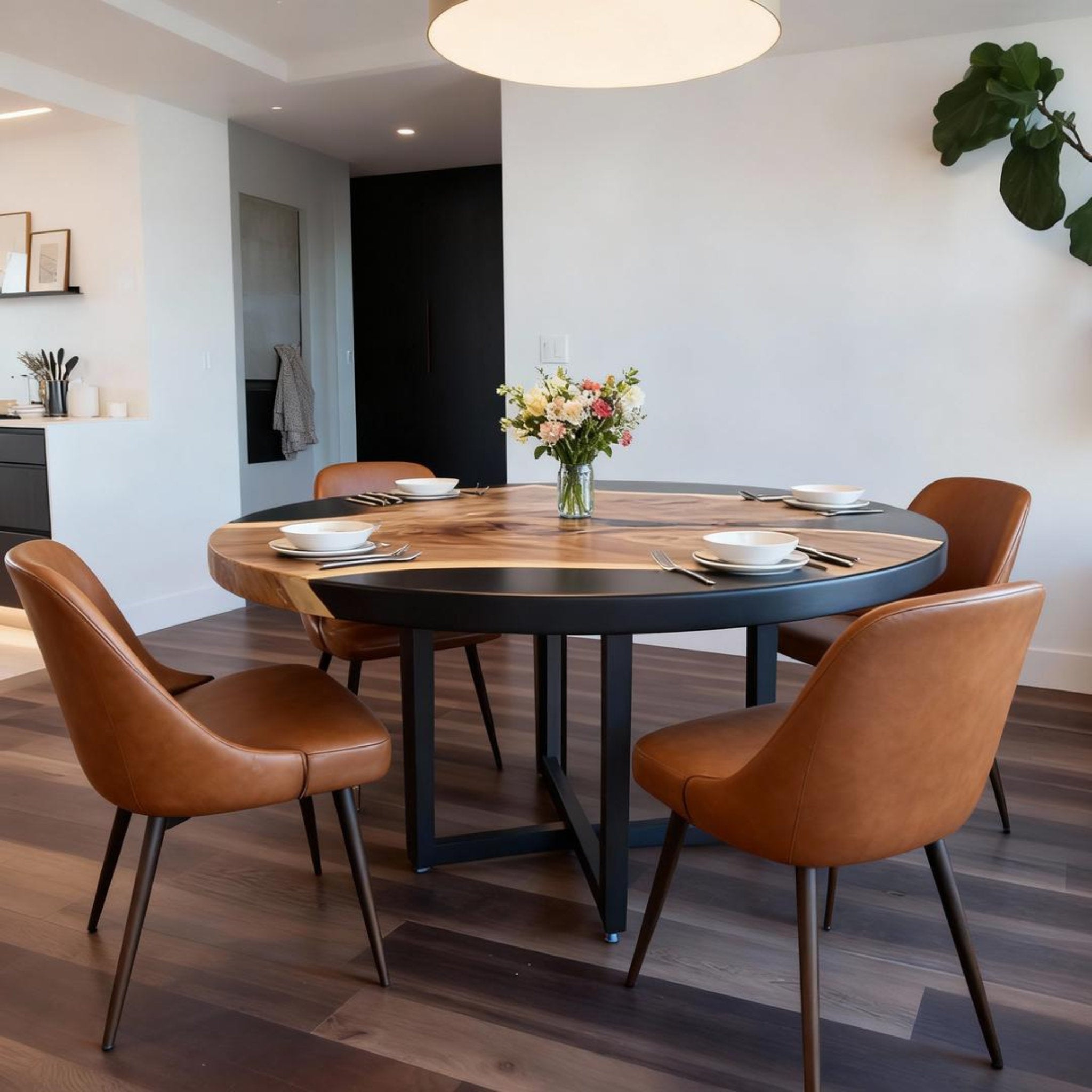 Table rivière personnalisée en résine époxy noyer noir onyx KJD-582