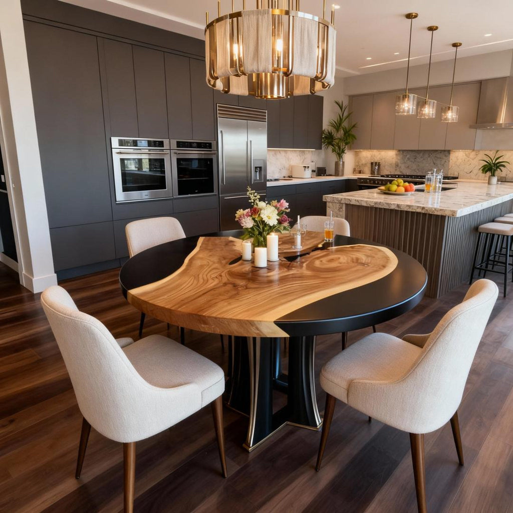 Custom Walnut Epoxy Resin River Table Onyx Black Resin KJD-582