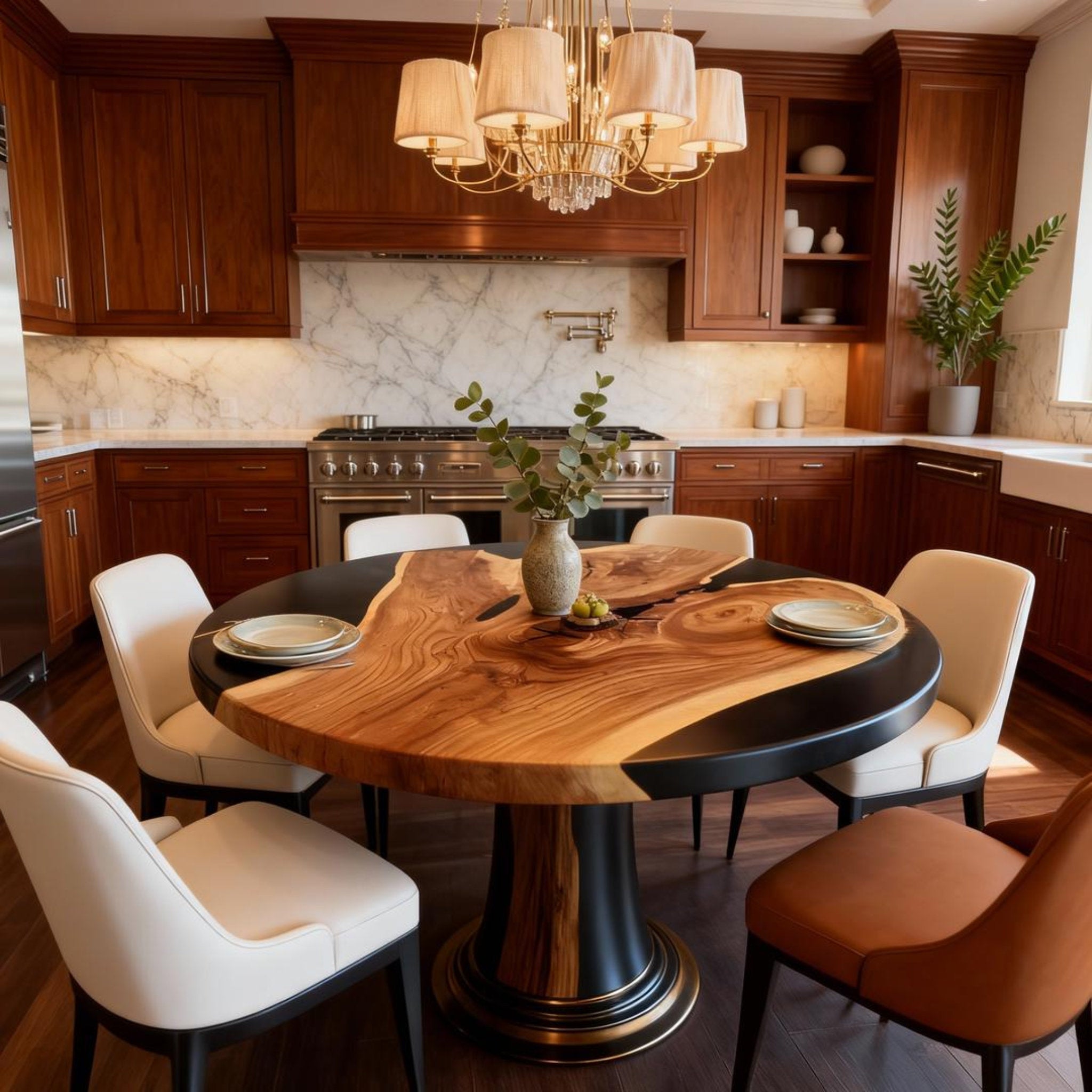 Custom Walnut Epoxy Resin River Table Onyx Black Resin KJD-582