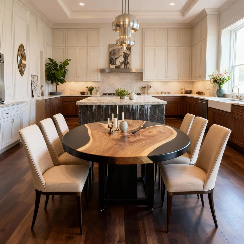 Custom Walnut Epoxy Resin River Table Onyx Black Resin KJD-582