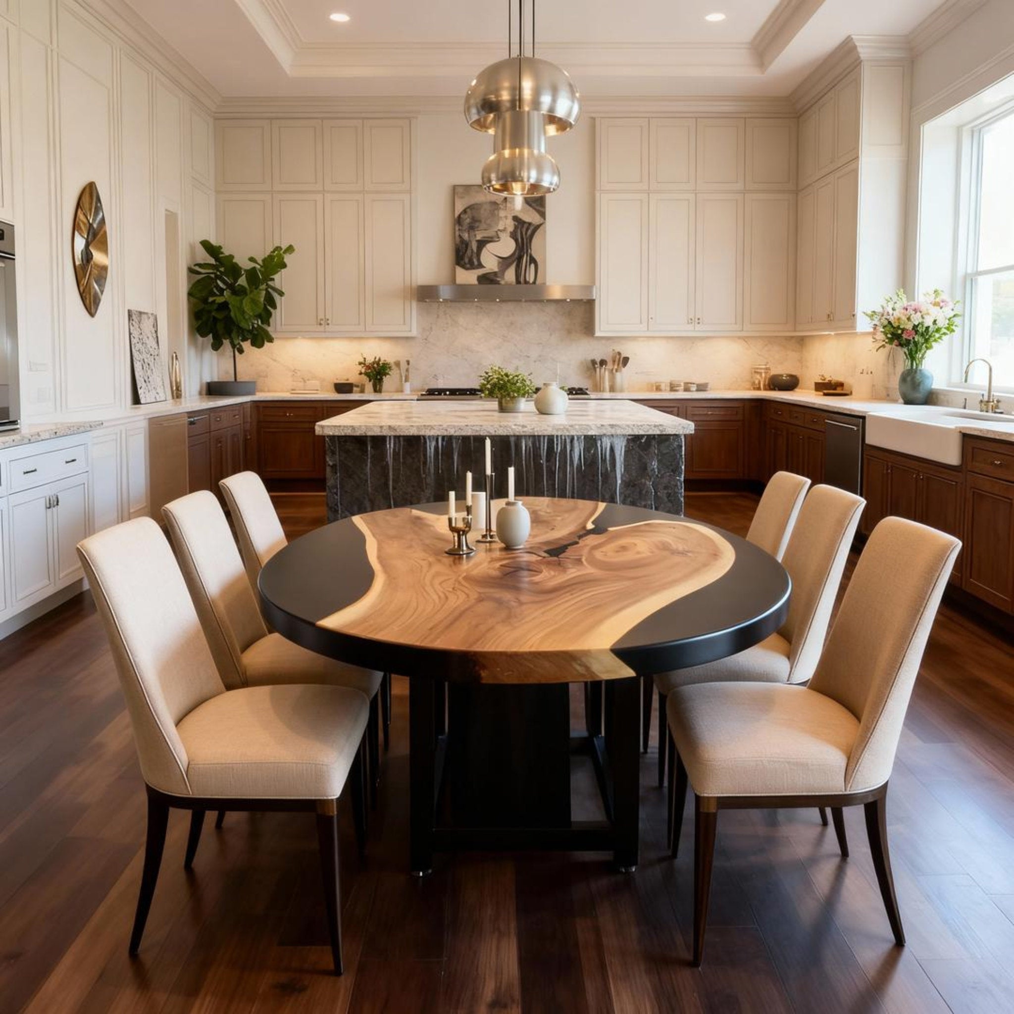 Custom Walnut Epoxy Resin River Table Onyx Black Resin KJD-582