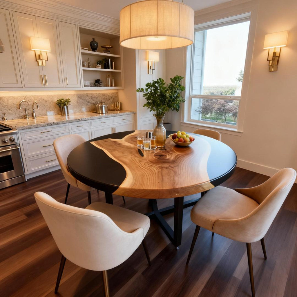 Custom Walnut Epoxy Resin River Table Onyx Black Resin KJD-582