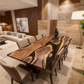 Custom Walnut Epoxy Resin River Table Onyx Black Resin VQJ-583