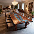 Custom Walnut Epoxy Resin River Table Sea-Glass Blue KMF-724