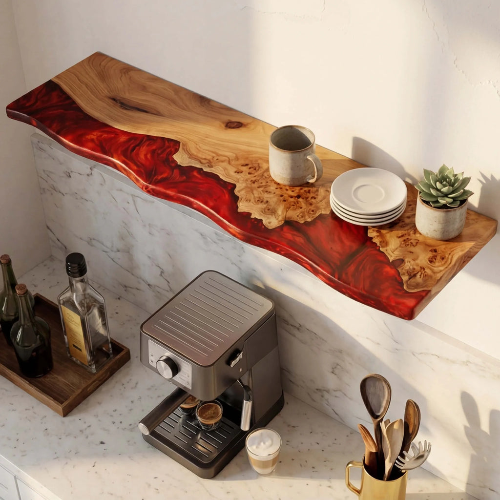 Crimson & Cream Poplar Resin Wall Shelf