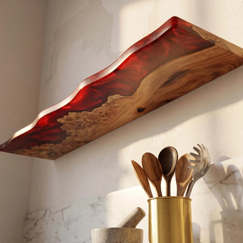 Crimson & Cream Poplar Resin Wall Shelf