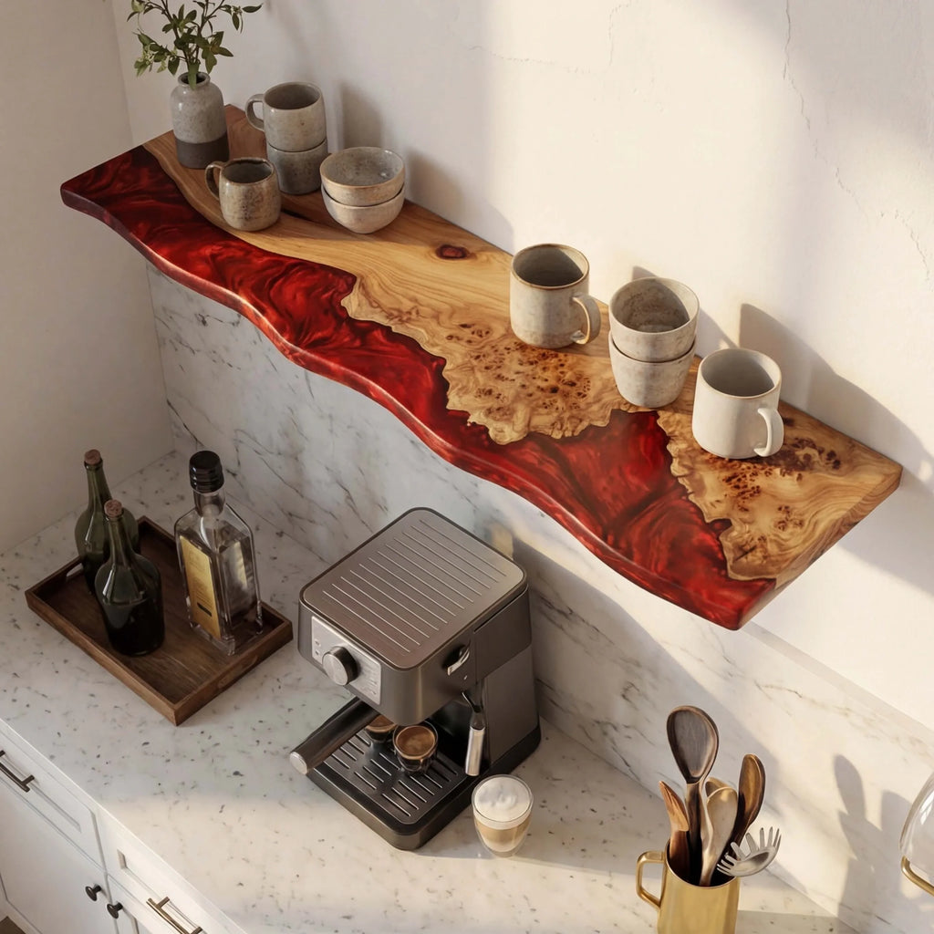 Crimson & Cream Poplar Resin Wall Shelf