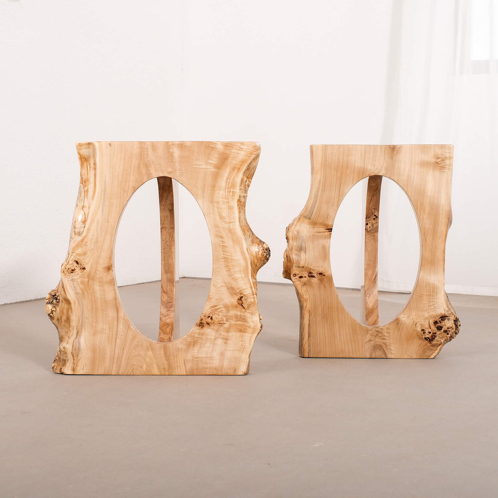 Pieds de table en résine acrylique et bois massif à bords naturels EPW-113 