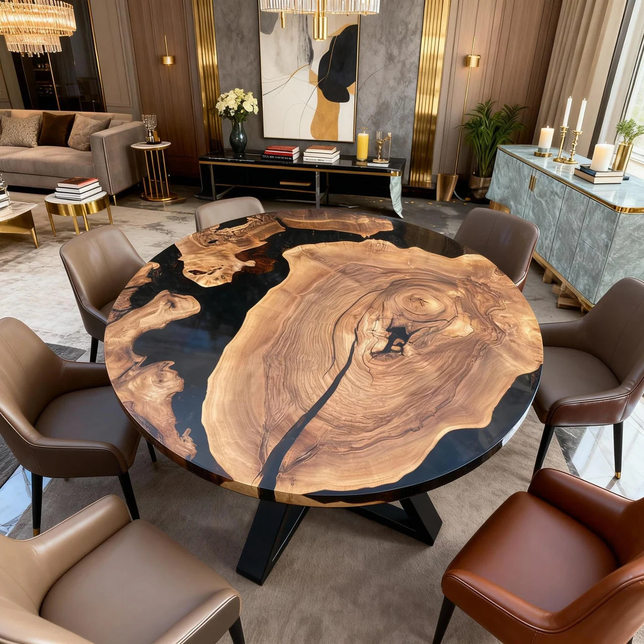 Custom Black Walnut Epoxy Resin River Table Dark Black Resin  72'' $5508.72 for Tina