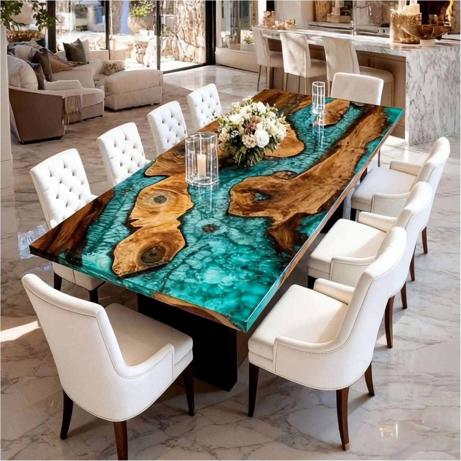 Table rivière personnalisée en résine époxy noyer. Acompte de 1742,40 $ versé à Renee Serna.